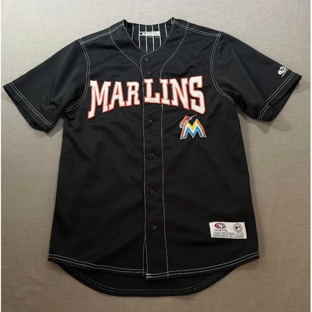 Miami Marlins Black Baseball‎ Jersey True Fan Series MLB Mens Size S Blank